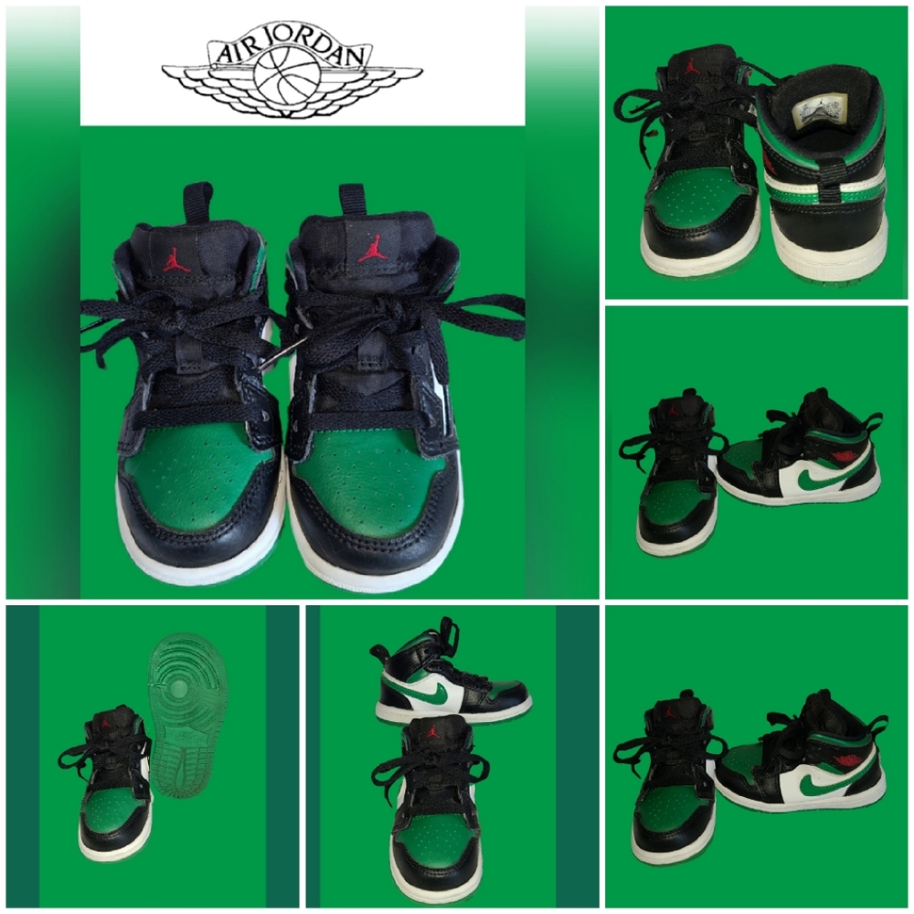JORDAN AIR JORDAN 1 MID GREEN TODDLER SIZE 6C - Picture 2 of 7